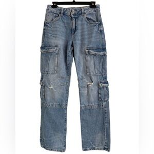 GARAGE Cargo Utility Wide Leg Jeans Women’s Size 25 Grunge Baggy Denim